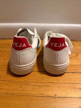 Veja White Sneakers with Red Heel Logo
